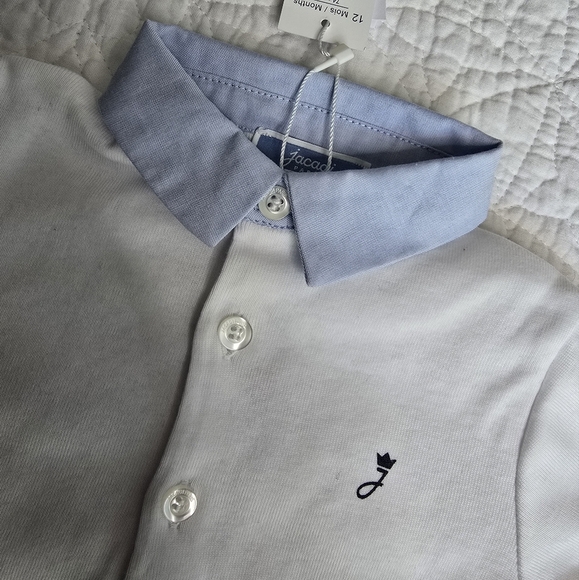 Jacadi Boy 12 Months Collar Cotton Bodysuit - Picture 3 of 9